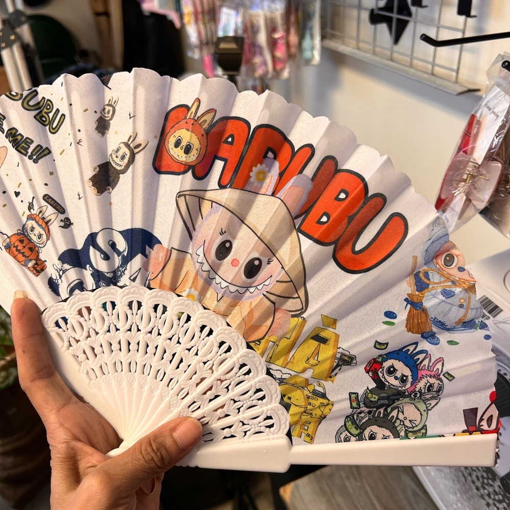 Colorful labubu Print Hand Fan